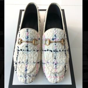 NIB Gucci Ivory Tweed Jordaan Tweed Loafer sz 38